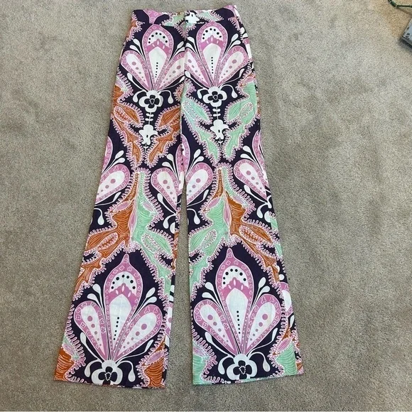 Zara paisley multicoloured printed retro bohemian flare pants - Picture 5 of 15